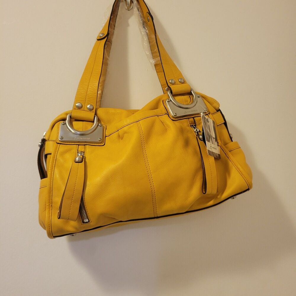 b. makowsky Yellow Leather Shoulder Bag with Silver Hardware
